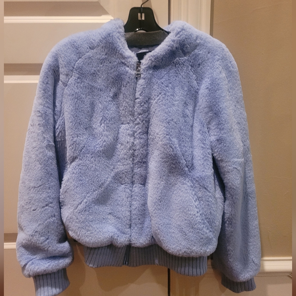 Light Blue Banana Republic fur bomber jacket